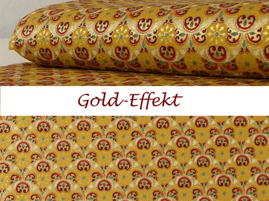 Patchwork Stoff Peaceful Holiday goldgelb mit goldenen Effekten